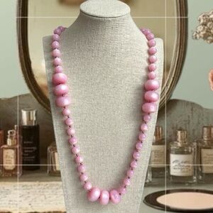 Vintage 60s Pink Lucite Moonglow Chunky Beaded
Long Necklace